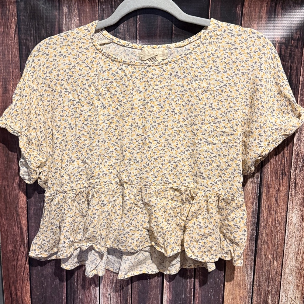 Altar'd State Yellow and Blue Patterned Blouse